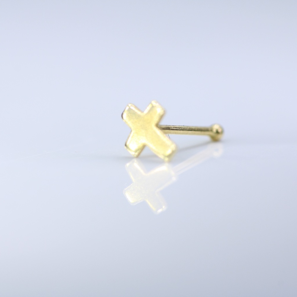 9kt Gold Nose piercing With a Solid gold mini cross tiny 9k mark New